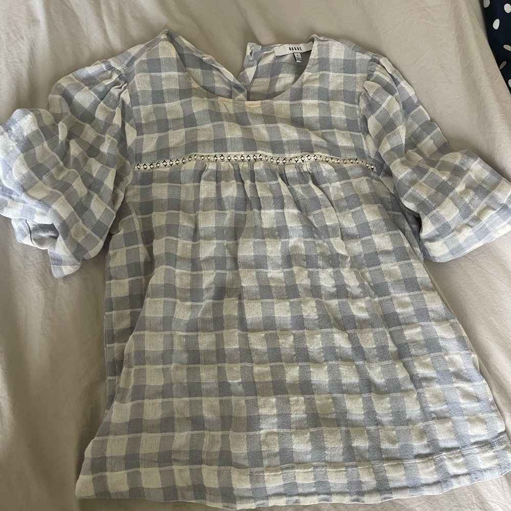 Roolee Light Blue and White Checkered Top